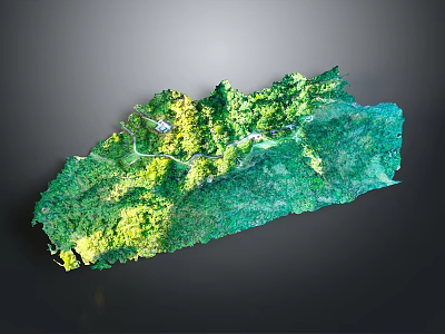 3D Terrain Landscape Model With Green Vegetation And White Pathways 3d model