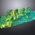 3D Terrain Landscape Model With Green Vegetation And White Pathways