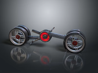 Modern Four Wheel Motorcycle Design With Red Accents And Shiny Black Frame 3d model