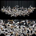 Modern Artistic White and Gold Chandelier with Curved Glass Elements