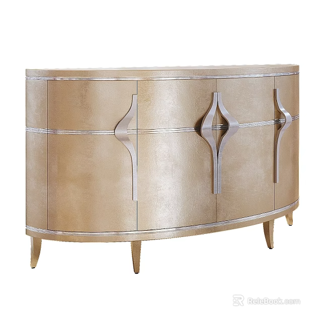 Elegant Golden Curved Dresser With Silver Decorative Handles And Slender Legs 3d model 