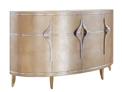 Elegant Golden Curved Dresser With Silver Decorative Handles And Slender Legs 3d model
