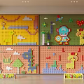 Colorful Kids Playroom Wall Design With Lego style Animals Trees And Cartoon Patterns