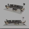 Modern Sofa and Coffee Table Combination in Living Room With Accent Chairs and Floor Lamps