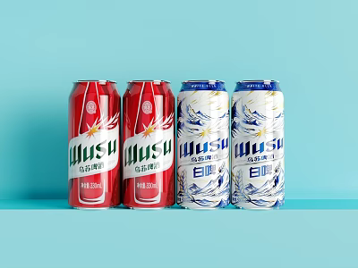 Wusu Beer Cans Display In Different Colors 3d model Wusu Beer Cans Display In Different Colors 3d model