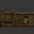 Cartoon Military Scene With Soldiers Climbing Ladders Barbed Wire Bunker And Wooden Crates