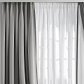 Gray Curtains Interior Design With Sheer Panels And Light Filtering Effect 3d model