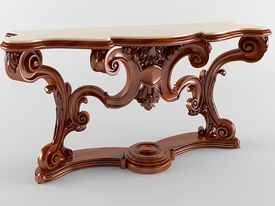 Antique Carved Wood Console Table With Ornate Scroll Design And Marble Top 3d model