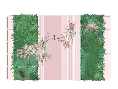 Elegant Floral Installation With Greenery And Pink Flowers For Striped Background Interior Decor 3d model