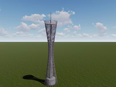 Modern Lattice Tower Structure Standing On Green Grassland Under Blue Sky 3d model