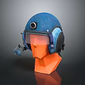 Blue Tactical Helmet With Visor Earmuffs And Microphone On Orange Mannequin