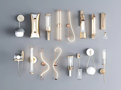 Stylish Modern Wall Lamps with Various Designs Shapes and Metallic Finishes for Home Decor 3d model