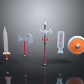 3D Rendered Fantasy Weapons Collection with Sword Axe Spear Shield and Metallic Blades