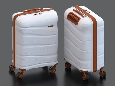 Modern White Suitcases With Brown Handles Wavy Surface And Rolling Wheels 3d model