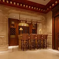 Luxurious Bar Area In Grand Living Dining Space With Golden Ceiling And Classic Decor