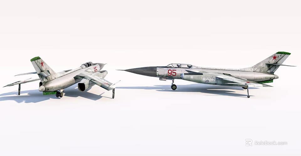 Two Detailed Fighter Jet Models With Number 95 On White Background 3d model 