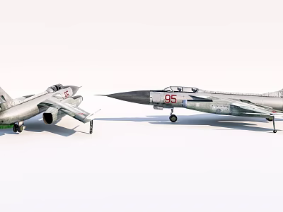 Two Detailed Fighter Jet Models With Number 95 On White Background 3d model