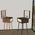 Dual Vinyl Turntable Speakers on High Legged Stands in Room Interior with Window Mountain View