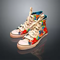 High-top Canvas Shoes with Stylish Red Blue Floral Pattern and Casual Lace-up Design for Daily Wear