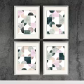 Framed Abstract Paintings Geometric Shapes Soft Pink Green Black Beige Marble Texture Gray Wall
