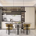 Modern Living And Dining Room Interior With TV Wall Yellow Armchair Coffee Table Floor Lamp