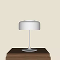 Brown Side Table with Black Lamp Metal Stand and Round Base by Light Colored Wall 3d model