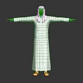 A Man In Traditional White Robe And Headscarf Standing With Arms Outstretched Against Gray Background