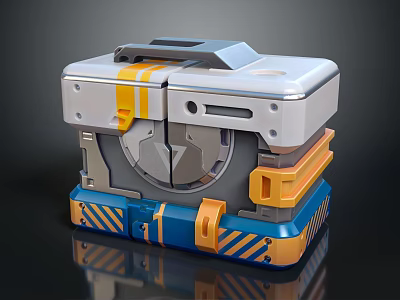 Modern Metal Case With Blue Orange Gray Accents Circular Element Stripes And Top Handle 3d model