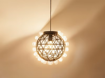 Spherical Crystal Chandelier With Metal Geometric Grid And Illuminated Crystal Accents 3d model