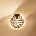 Spherical Crystal Chandelier With Metal Geometric Grid And Illuminated Crystal Accents