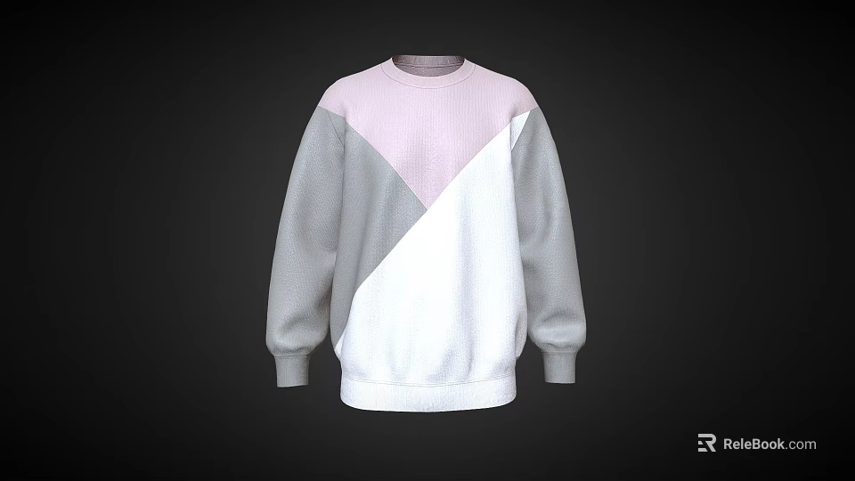 Pink Gray White Color Block Sweater With Round Neck And Long Sleeves 3d model 