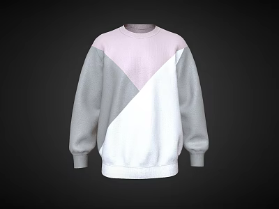 Pink Gray White Color Block Sweater With Round Neck And Long Sleeves 3d model