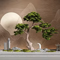 Zen Garden Ornaments With Bonsai Pine Stone Lantern Statue Moss And Moon Mountain Patterns