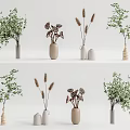Multiple Decorative Vases With Green Plants And Dried Flowers In Modern Design