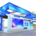 China Hangzhou Modern Exhibition Booth with Blue Theme Large Screen and Glass Doors