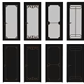 Elegant Black Swing Doors with Gold Accents and Various Panel Designs 3d model