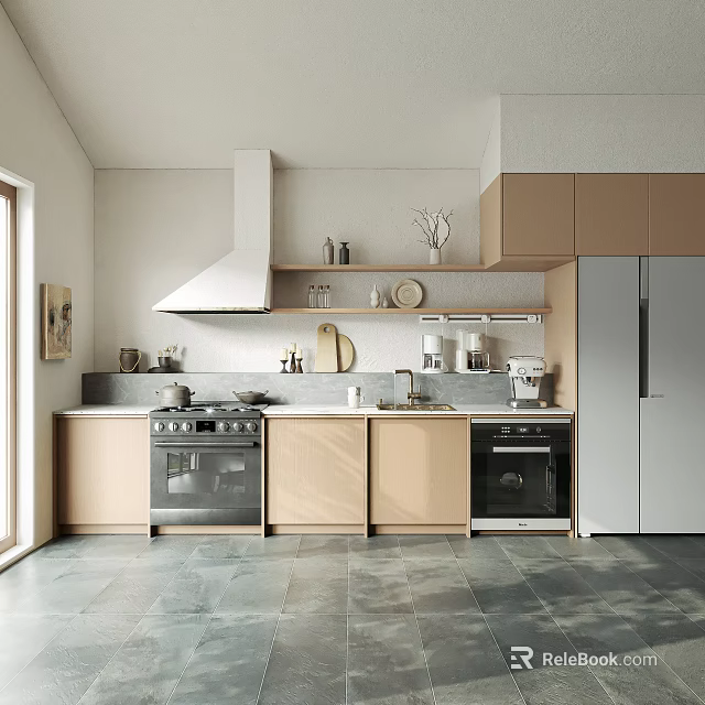 Modern Kitchen Interior Design With Light Colored Cabinets White Range Hood And Appliances 3d model 