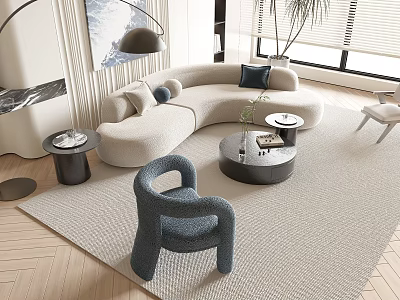 Modern Curved Sofa Coffee Table Combination With Round Table Accent Chair And Area Rug 3d model