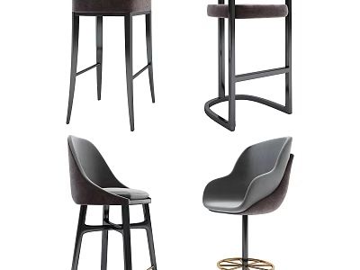 Modern Upholstered Bar Stools With Black Wooden Legs For Home Kitchen Furniture Design 3d model