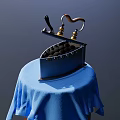 Vintage Kitchen Appliance With Wooden Handle And Metal Body On Wooden Table Covered With Blue Cloth