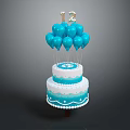 Two Layer Cake Topped With Blue Balloons And Number 12 Decoration