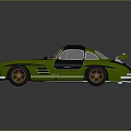 Vintage Green Sports Car With Black Hood Red Interior Gold Wheels And Rear Spoiler