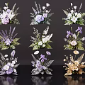 Artistic Floral Display with Purple White Blooms and Green Foliage for Interior Decoration