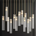Modern Chandeliers Featuring Glass Cylinders And Brass Linear Geometric Designs For Interior