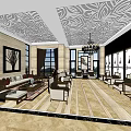 Elegant Modern Hotel Public Lounge Interior With Chandelier Comfortable Sofas And Decorative Paintings