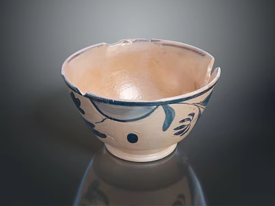 Artistic Sculpture Carving On Ceramic Bowl With Blue And White Floral Patterns 3d model