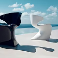 Modern Black And White Lounge Chairs With Unique Design On Outdoor Terrace Under Blue Sky