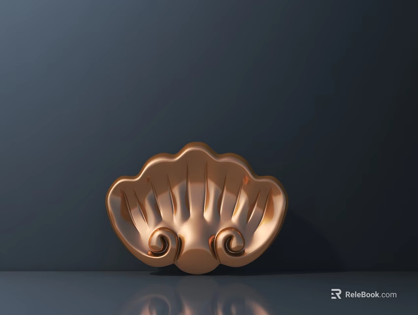 Copper Colored Shell Shaped Carving with Curved Patterns on Dark Background and Reflective Effect 3d model 