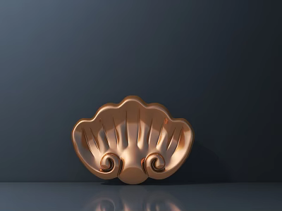 Copper Colored Shell Shaped Carving with Curved Patterns on Dark Background and Reflective Effect 3d model