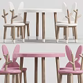Cute Kids Table Set With Rabbit Ear Chairs And Wooden Legs In Pink White